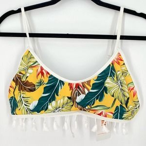 NEW Selfiego Yellow Floral Bikini Tie Top Tassels